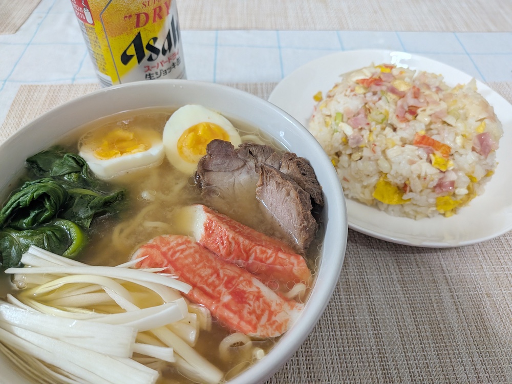 北海道限定ラーメン 海鮮三昧・チャーハン・朝日生ジョッキ缶